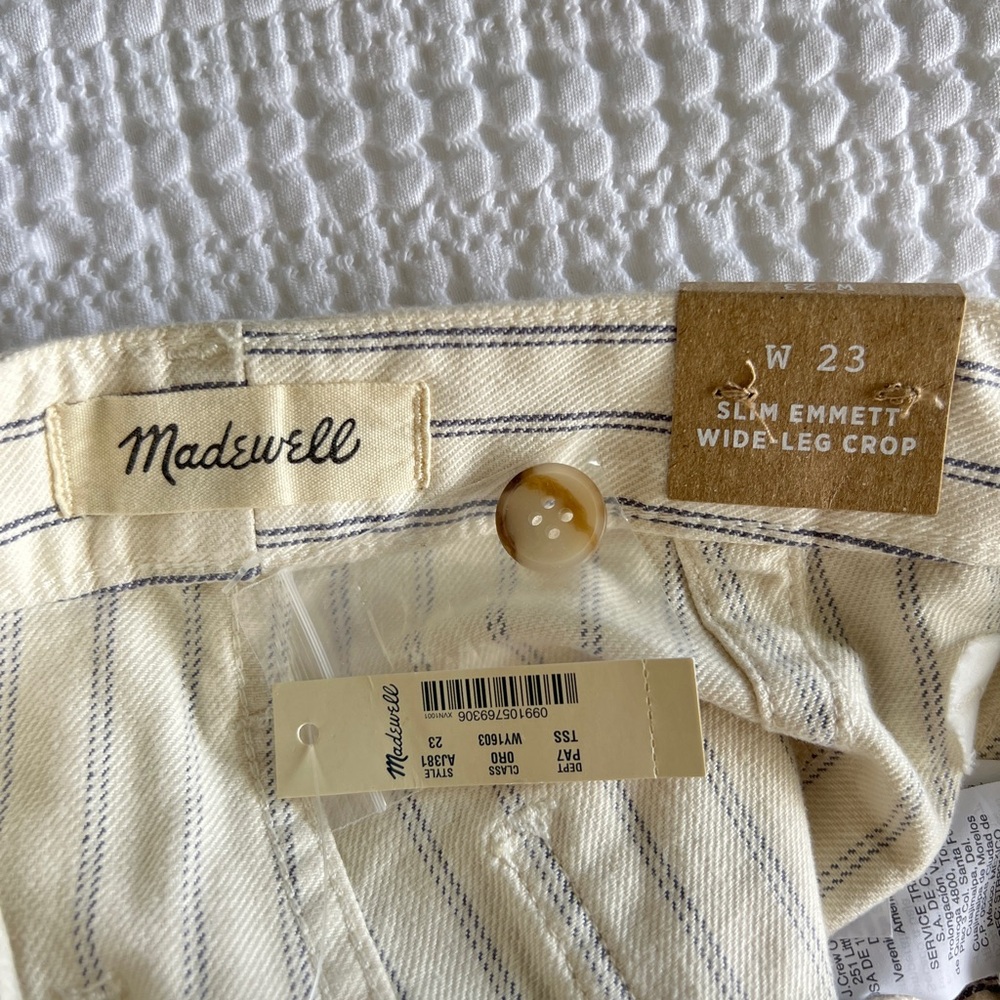 NWT Madewell Slim Emmett Wide-Leg Crop Pants Indigo Stripe: Button-Front Size 23 - Picture 9 of 10